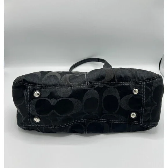 Coach Signature Sateen Garnet Satchel Shoulder Bag Silver/Black No F13906 - Picture 5 of 15